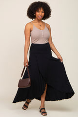 Black Hi-Lo Lettuce Hem Maxi Skirt