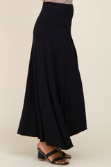 Black Hi-Lo Lettuce Hem Maxi Skirt