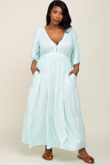 Mint Green Deep V-Neck Tiered Plus Maxi Dress