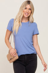 Blue Basic Crew Neck Maternity Tee