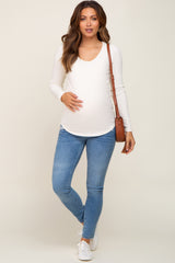 Ivory Ribbed Scoop Neck Long Sleeve Maternity Top