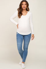 Ivory Ribbed Scoop Neck Long Sleeve Maternity Top