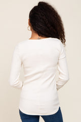 Ivory Ribbed Scoop Neck Long Sleeve Top