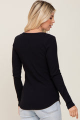 Black Ribbed Scoop Neck Long Sleeve Top