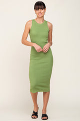 Light Olive Ribbed Racerback Maternity Midi Dress