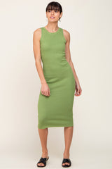 Light Olive Ribbed Racerback Midi Dress