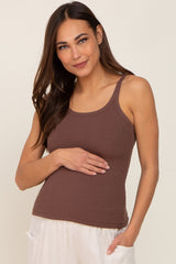 Brown Ribbed Maternity Tank Top