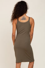 Olive Sleeveless Ribbed Dress