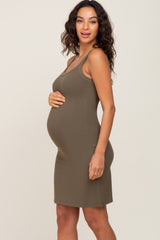 Olive Sleeveless Ribbed Maternity Dress