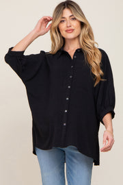 Black Button Down 3/4 Sleeve Maternity Top