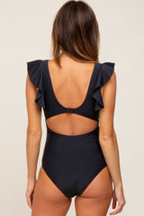 Black Cutout Flutter One Piece Swimsuit