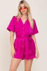 Fuchsia Satin Button Down Maternity Romper