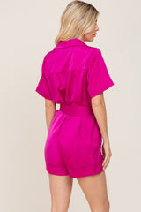 Fuchsia Satin Button Down Romper