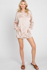 Light Taupe Button Up and Short Satin Set