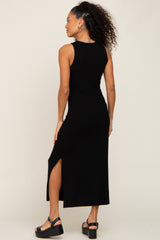 Black Ribbed Side Slit Tank Dress