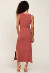 Rust Ribbed Side Slit Tank Dress