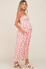 Ivory Square Neck Smocked Maternity Midi Dress