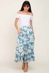 Blue Floral Tiered Maxi Skirt