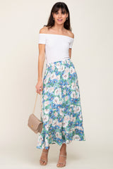Blue Floral Tiered Maternity Maxi Skirt