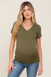 Olive Basic V-Neck Maternity Tee