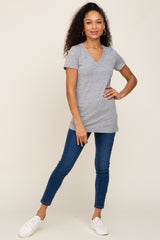 Heather Grey Basic V-Neck Tee