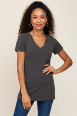 Charcoal Basic V-Neck Maternity Tee