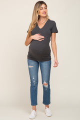 Charcoal Basic V-Neck Maternity Tee