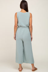 Mint Green Sleeveless Button Front Maternity Cropped Jumpsuit