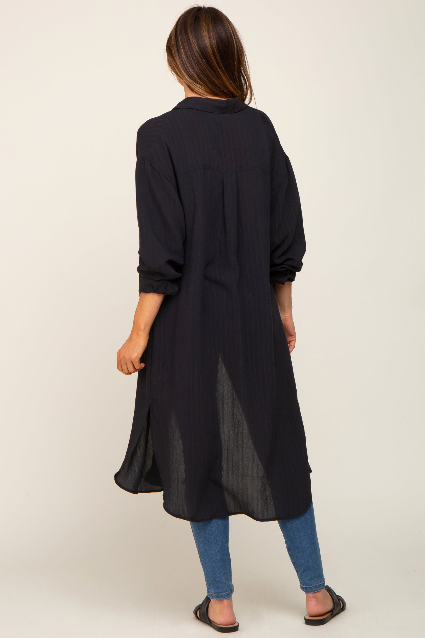 Black Striped Lightweight Button Down Top