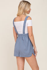 Blue Embroidered Square Ruched Neck Romper
