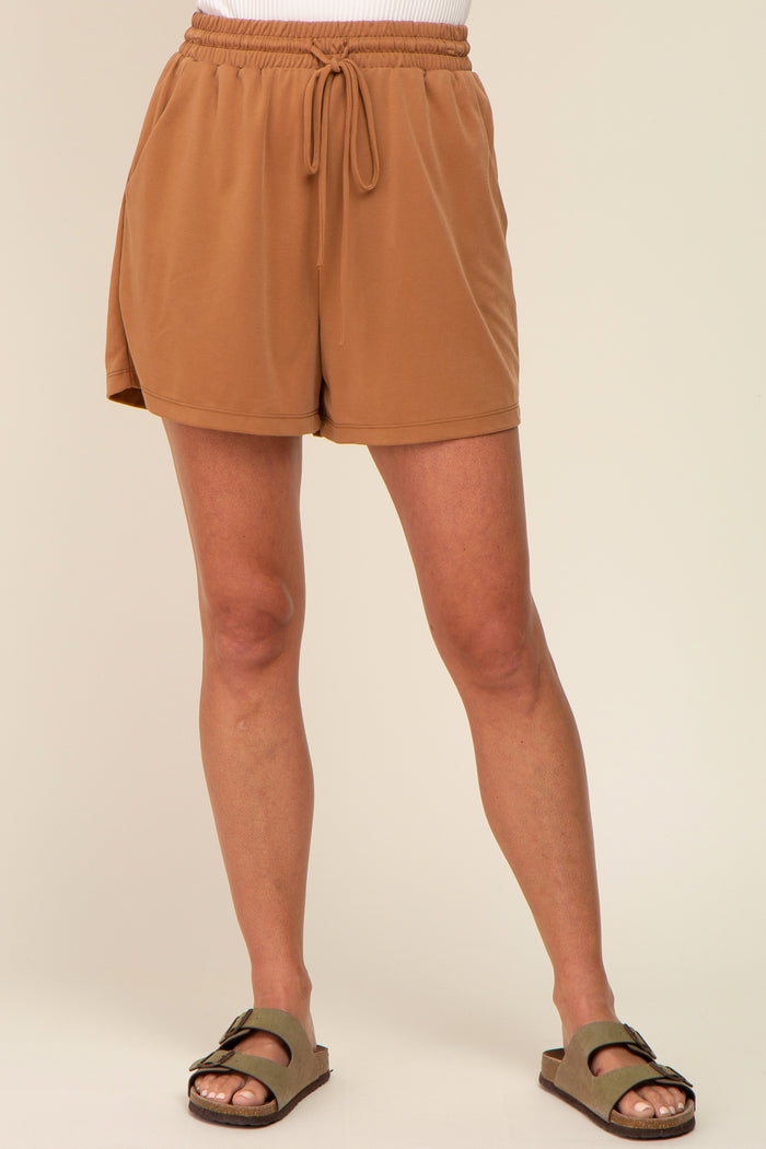 Camel Drawstring Waist Shorts