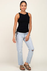 Black Ruched Tie Tank Top