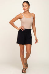 Black Smocked Lounge Shorts