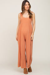 Rust Ruffle Trim Back Tie Maternity Jumpsuit