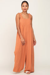 Rust Ruffle Trim Back Tie Maternity Jumpsuit