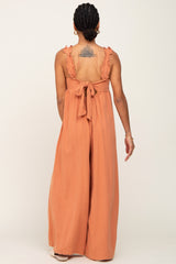 Rust Ruffle Trim Back Tie Jumpsuit