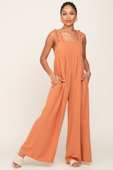 Rust Ruffle Trim Back Tie Jumpsuit