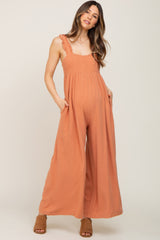 Rust Ruffle Trim Back Tie Maternity Jumpsuit