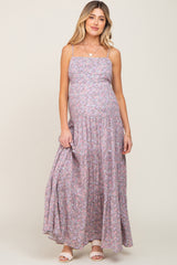 Pink Floral Tiered Maternity Maxi Dress