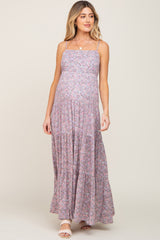 Pink Floral Tiered Maternity Maxi Dress