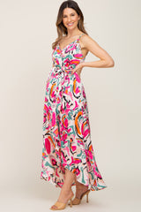 Pink Printed Flounce Maternity Wrap Dress