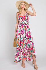 Pink Printed Flounce Maternity Wrap Dress