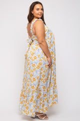 Ivory Floral Ruffle Strap Plus Maxi Dress