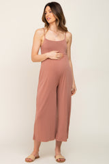 Mocha Square Neck Wide Leg Maternity Jumpsuit