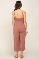 Mocha Square Neck Wide Leg Maternity Jumpsuit