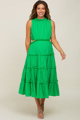 Green Tiered Ruffle Cutout Maternity Midi Dress