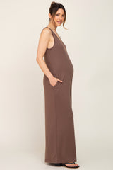 Mocha Wide Leg Sleeveless Maternity Jumpsuit