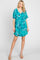 Teal Tropical Floral V-Neck Short Sleeve Dress