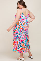 Multi-Color Sleeveless V-Neck Maternity Plus Maxi Dress