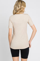 Beige Ribbed Wrap Front Nursing Top